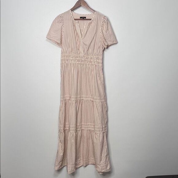 Quince 100% Organic Cotton Tiered Maxi Dress in Terracotta Stripe Size Small - Picture 2 of 9
